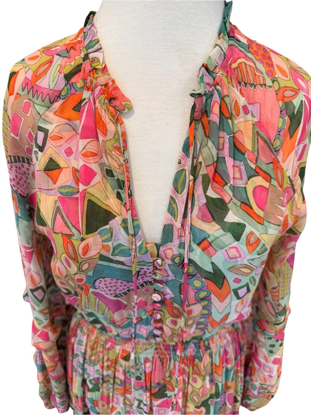 Tolani Tiered Boho Maxi Dress Abstract Geometric Print Size Small - Picture 2 of 13